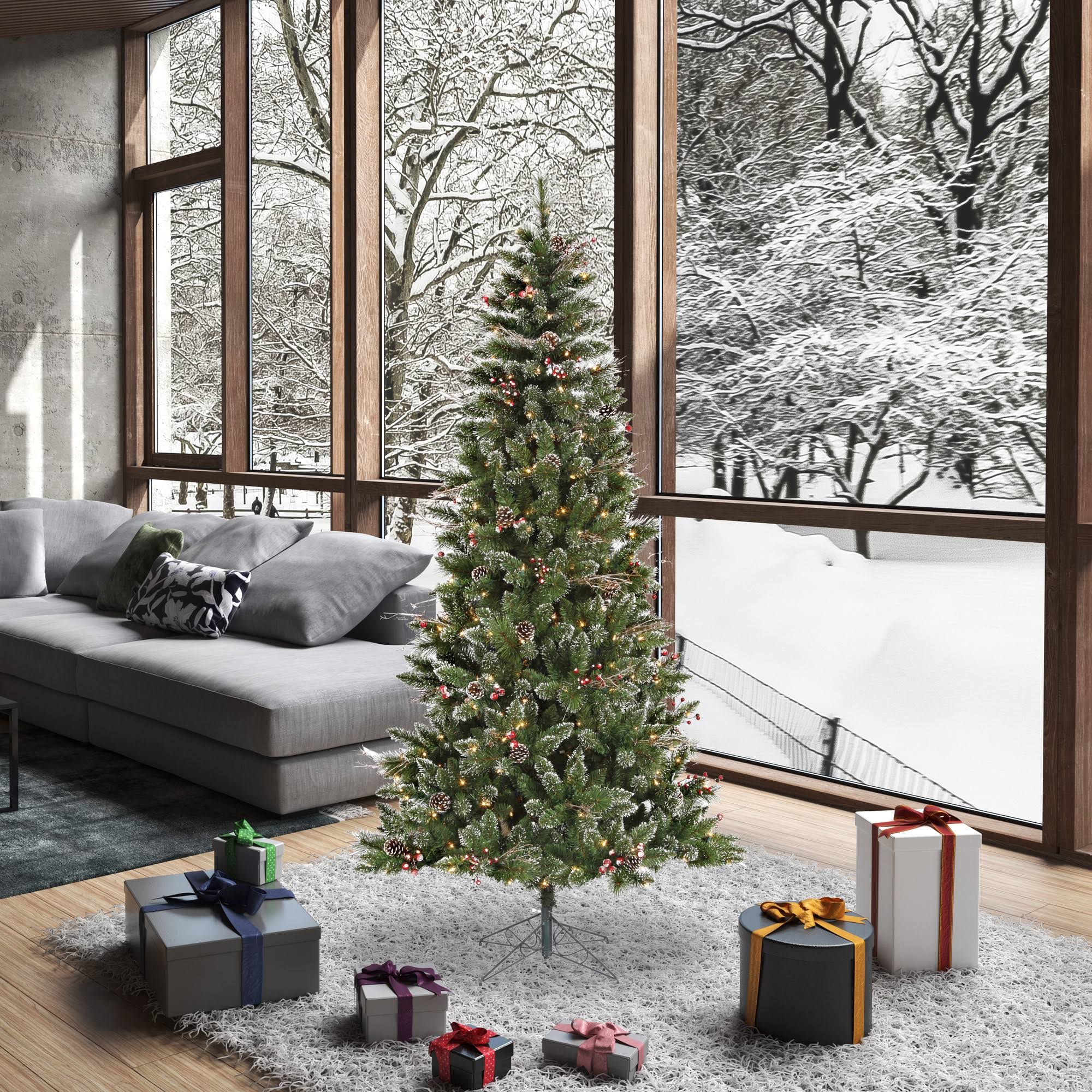 6 ft Snow Tipped Pine and Berry Artificial Christmas Tree with 250 Clear Lights V184764