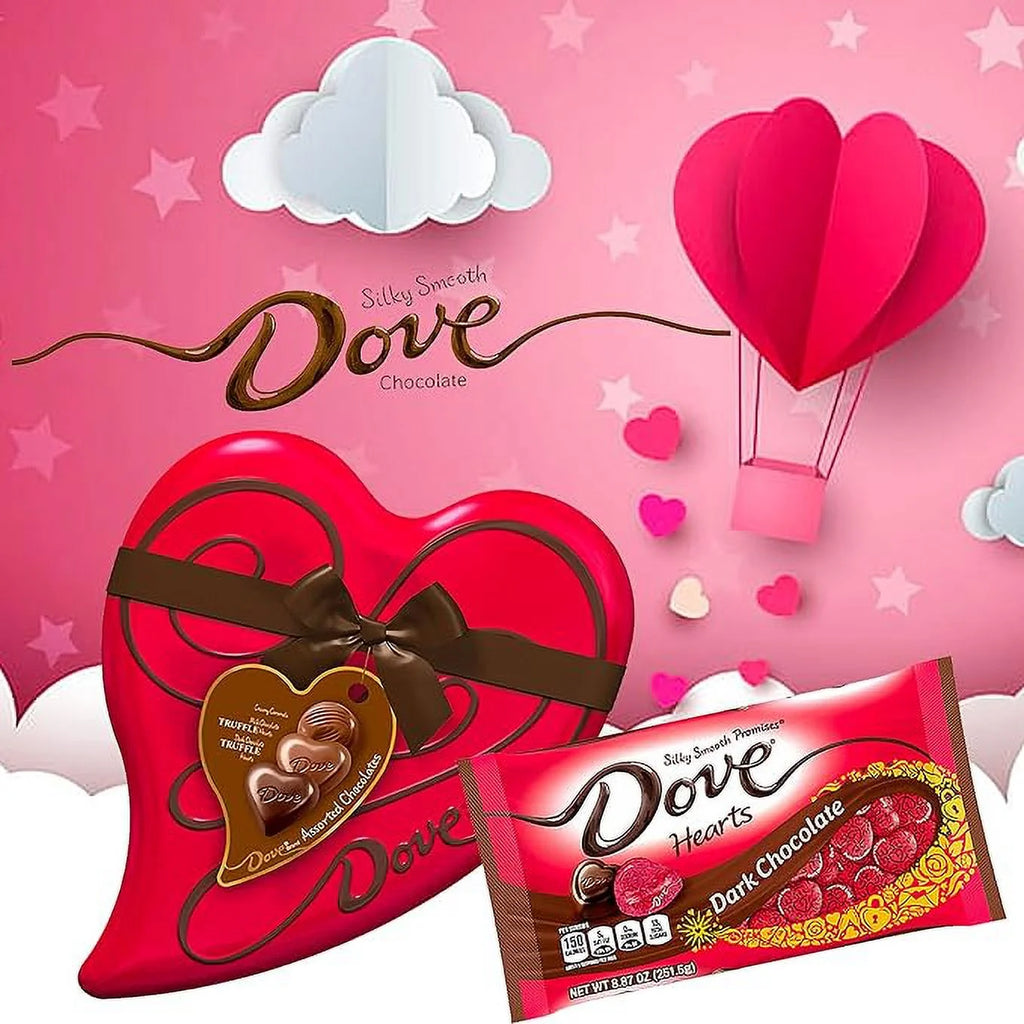 Valentine Day Bundle with Chocolate Candy Assortment Heart Tin and Dark Chocolate Bag B8913