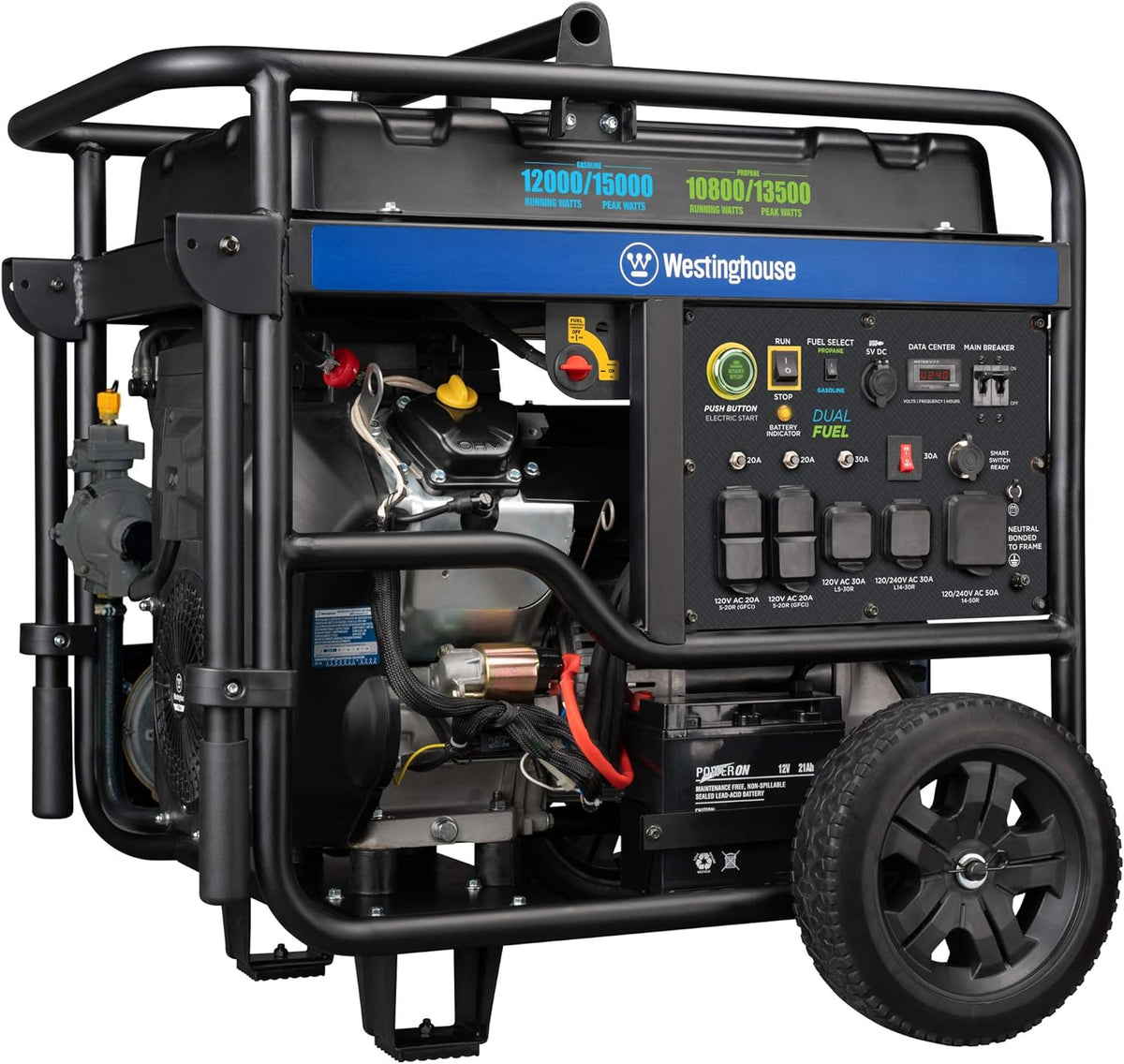 Dual Fuel Portable Generator 9500 Rated Watts 12500 Peak Watts Electric Start V628