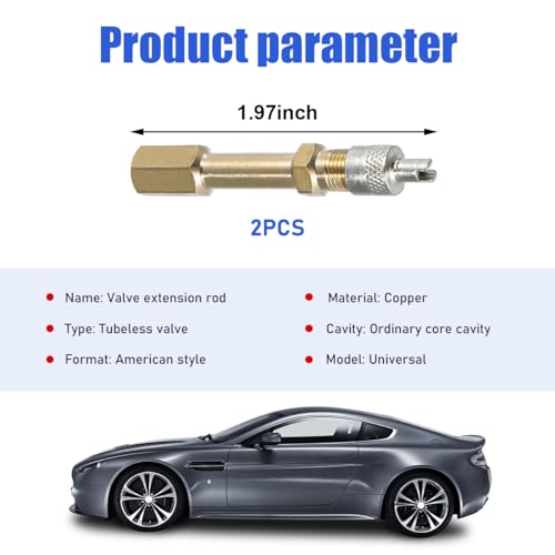 2 PCS Brass Auto Tire Valve Extension Adaptor, 50mm Valve Stem Extenders K284458
