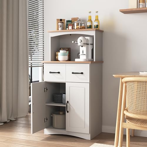 White Wooden Kitchen Cabinet with Framed Glass Doors and Drawer D4494