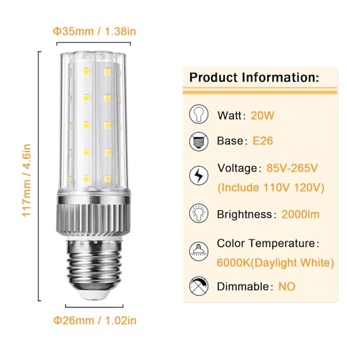 E12 LED Candelabra Bulbs, 150 Watt Equivalent, Daylight White 6000K, Non-Dimmable (4 Pack) G7216