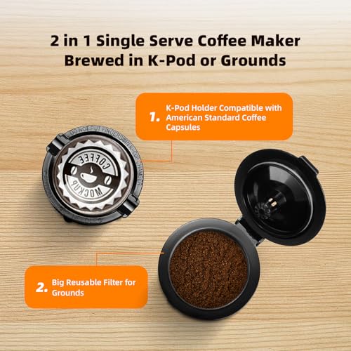 Black Single Serve Coffee Maker for K Cup and Ground Coffee, 6 to 12 oz. Brew Sizes U39072