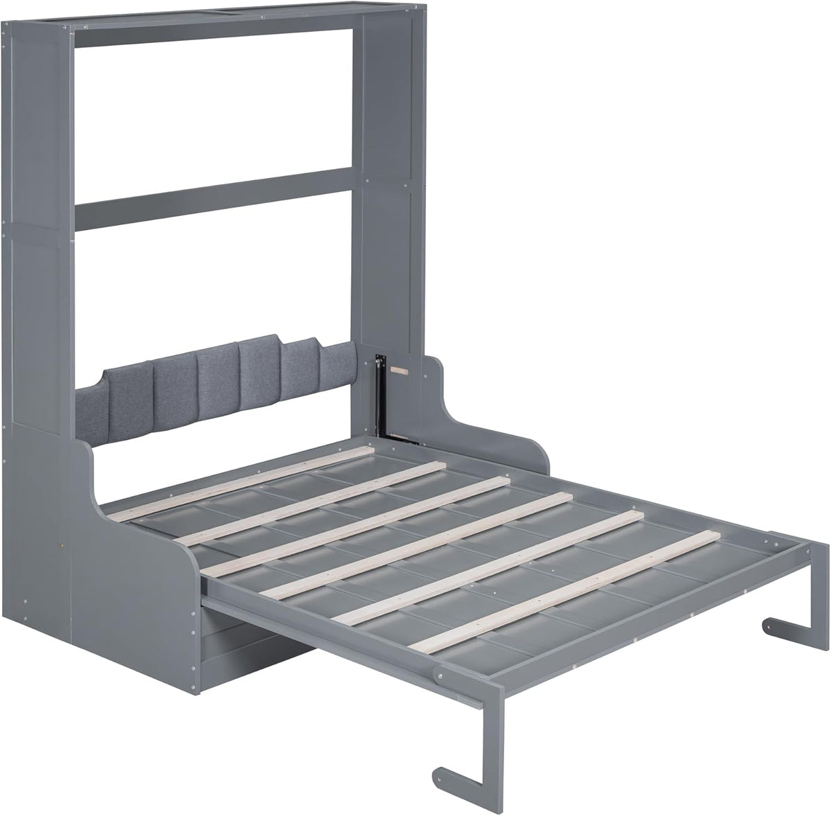 Queen Size Solid Wood Murphy Bed with Upholstered Headboard (Gray) F7103