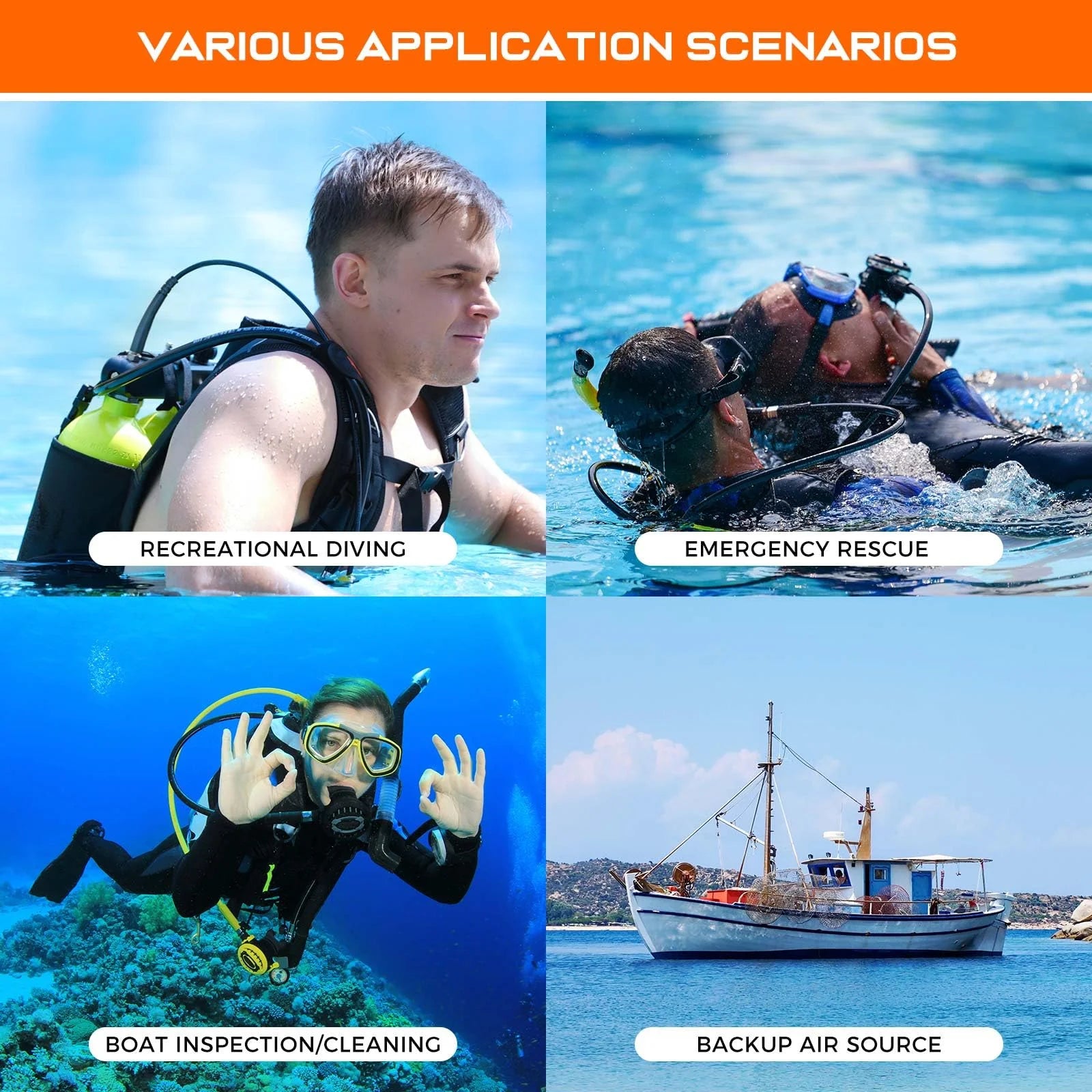Mini Scuba Diving Tank 1.9L Double Scuba Tank Reusable Small Pony Bottle with 30-45 Mins Portable Twin Diving Air Tank Kit Diving Oxygen Cylinder U941048