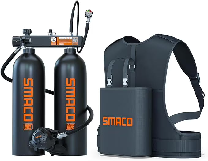 Mini Scuba Diving Tank 1.9L Double Scuba Tank Reusable Small Pony Bottle with 30-45 Mins Portable Twin Diving Air Tank Kit Diving Oxygen Cylinder U941048