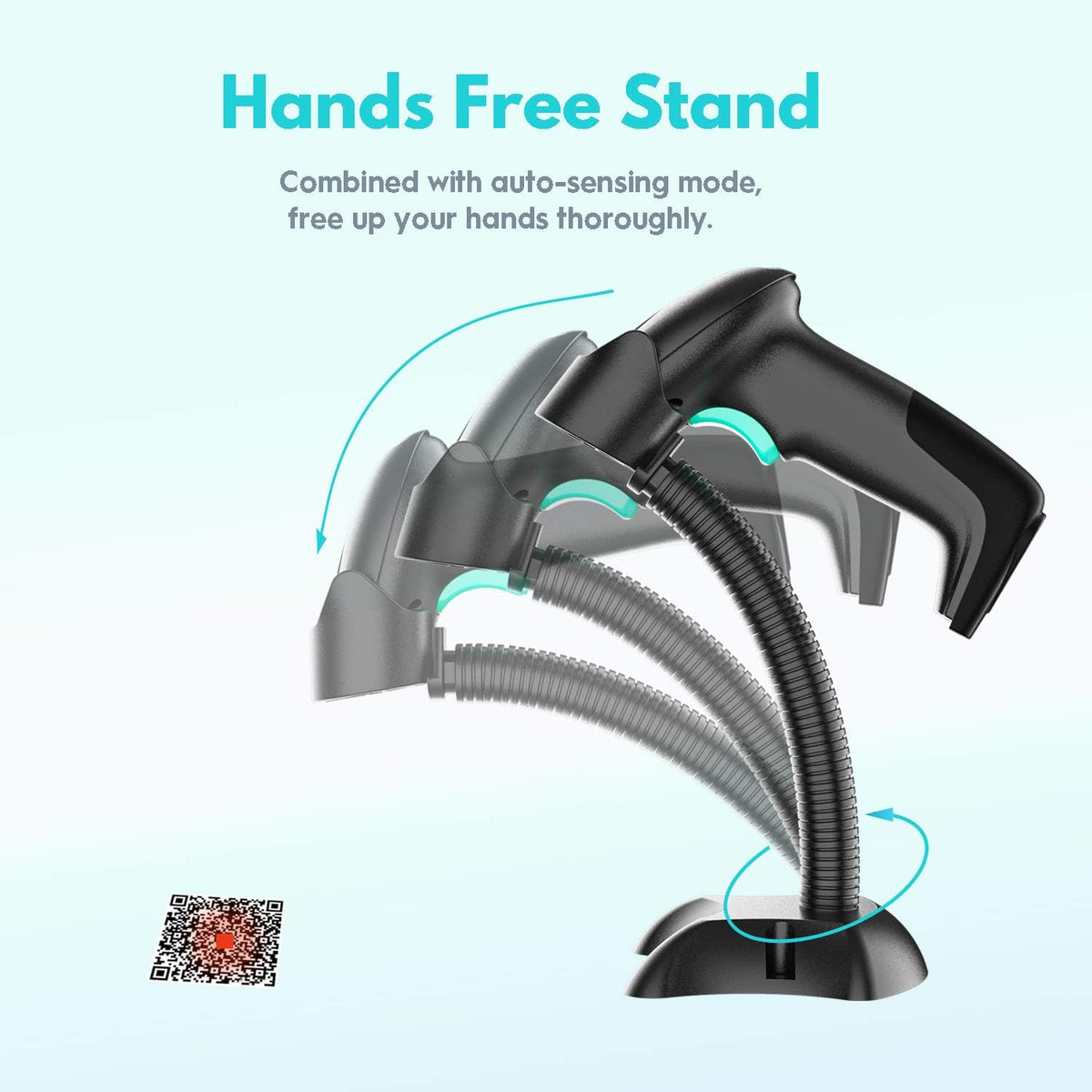 Wireless 2D Barcode Scanner with Stand, USB Cordless Bar Code Reader A70686
