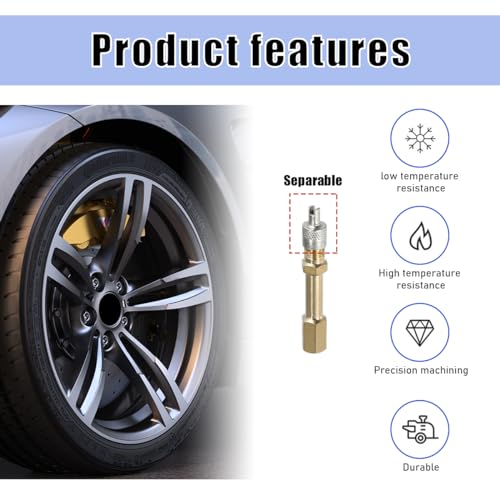 2 PCS Brass Auto Tire Valve Extension Adaptor, 50mm Valve Stem Extenders K284458