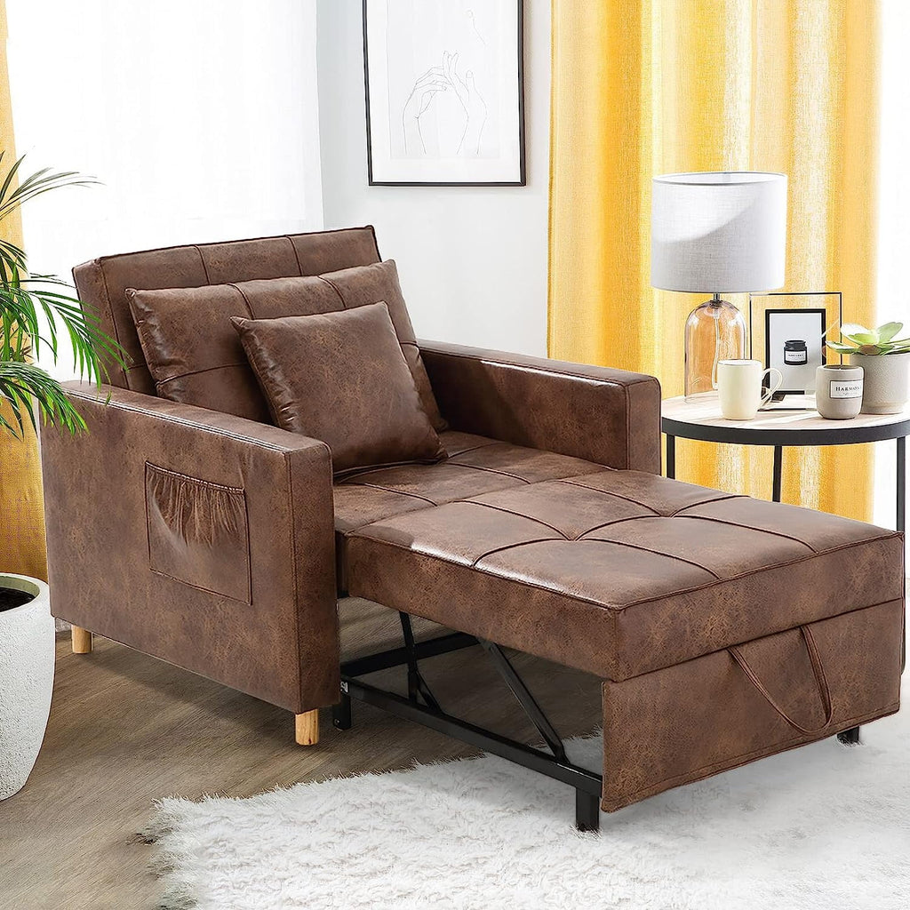 Saddle Brown 3-in-1 Convertible Sofa Bed Chair H363