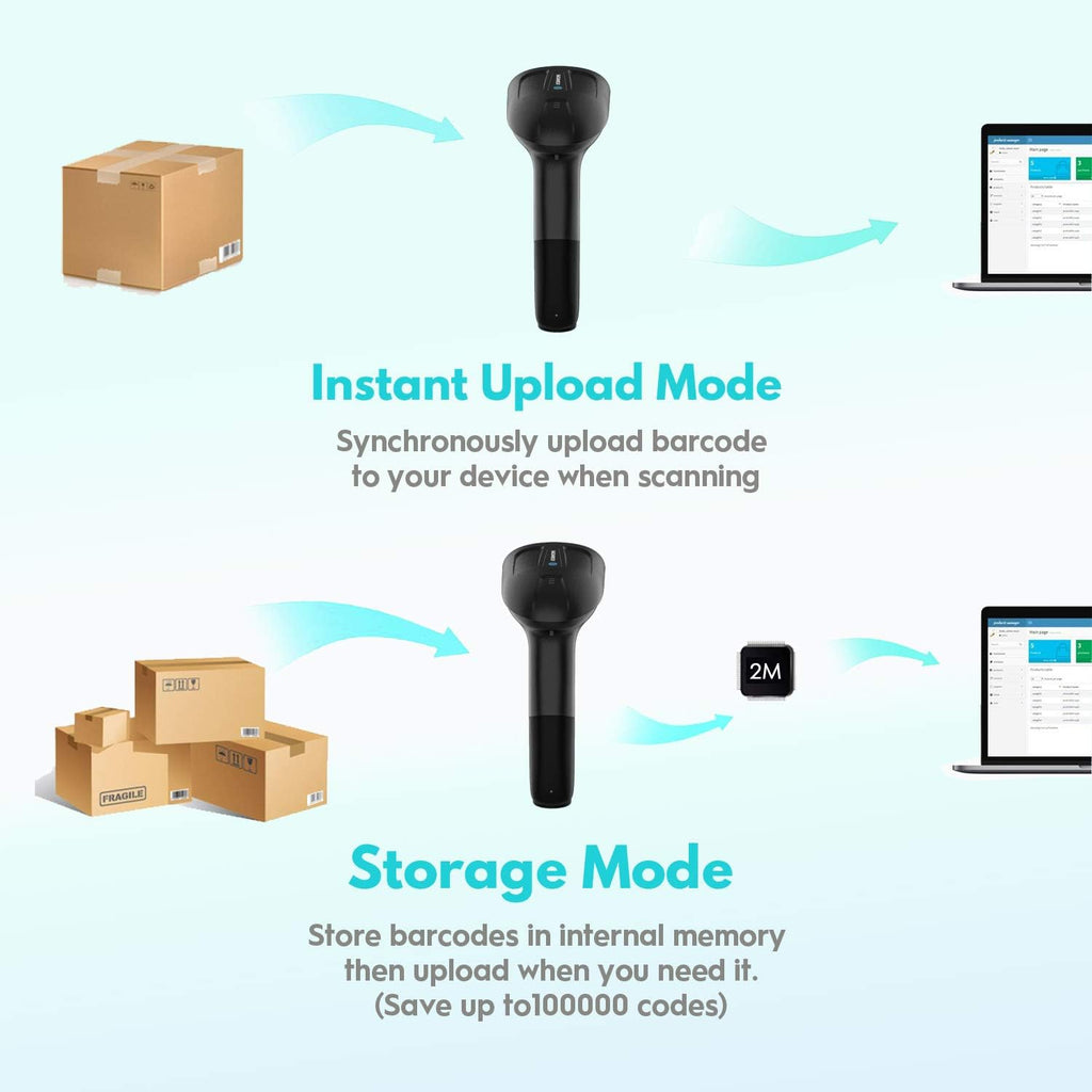 Wireless 2D Barcode Scanner with Stand, USB Cordless Bar Code Reader A70686