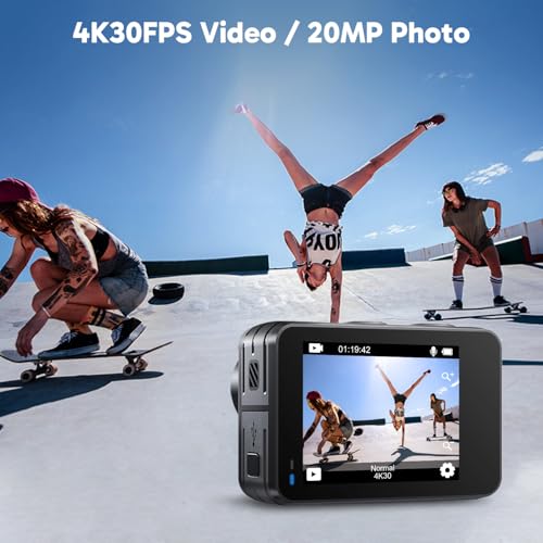 4K30fps Action Camera with 256GB MicroSDXC U3 Memory Card F106