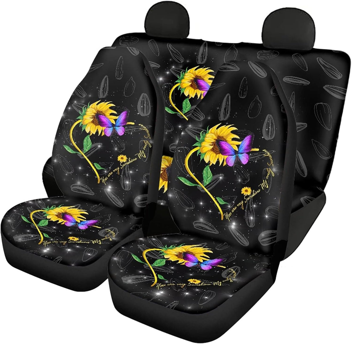 Deer Wood US Flag Design Car Seat Covers Full Set 4 Pieces K600451