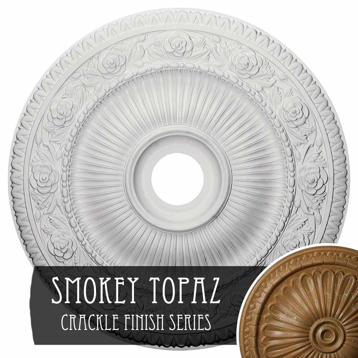 Hand-Painted Smokey Topaz Crackle Ceiling Medallion N3210