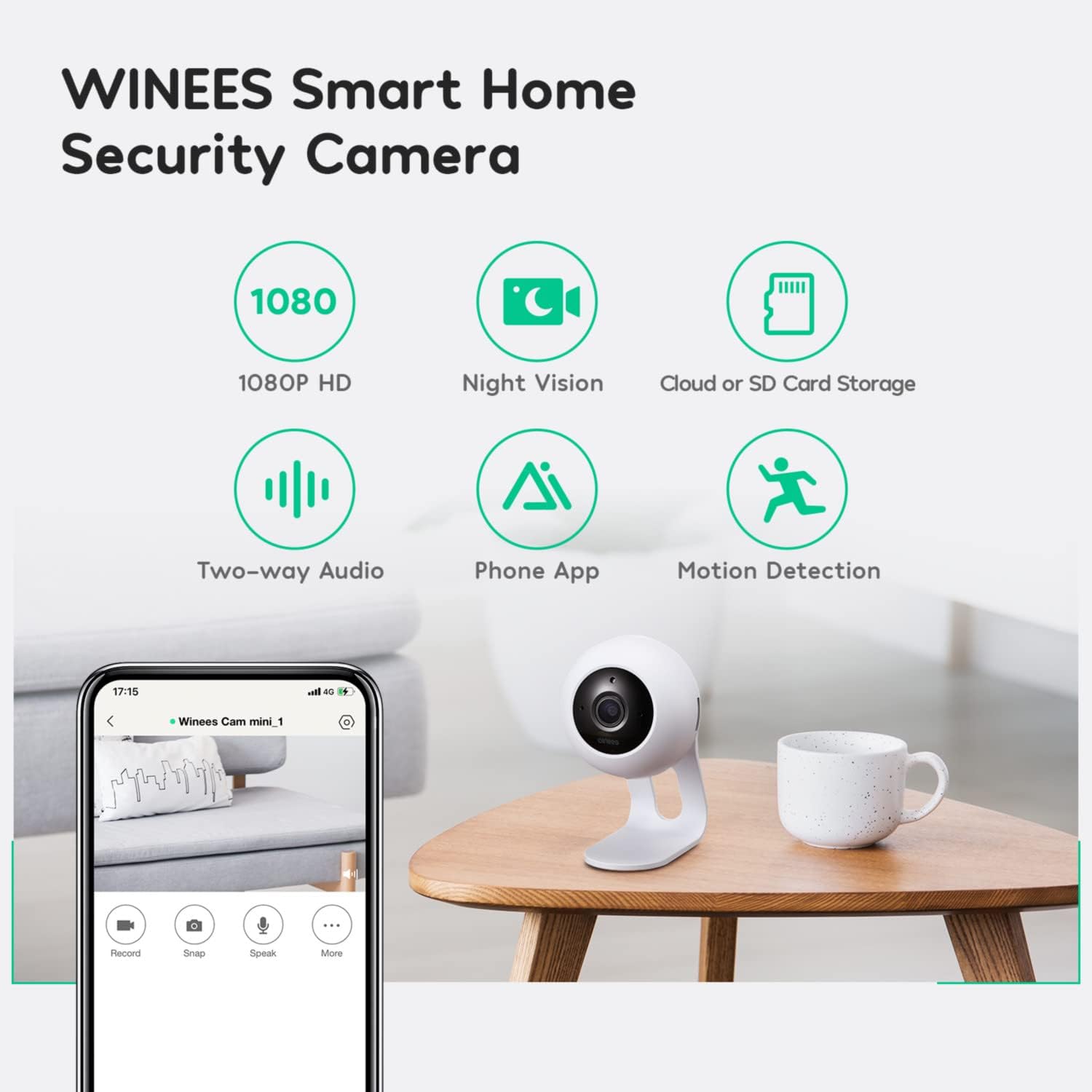 Indoor Security Camera Baby Monitor Wi-Fi Smart Home Camera 1080P HD Motion Detection 2-Way Audio Night Vision Pack of 2 N8943