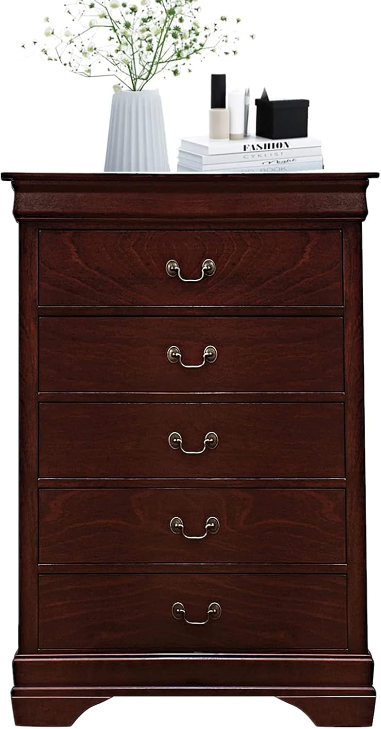 Cherry Wood 5 Drawer Chest Side Table P46204