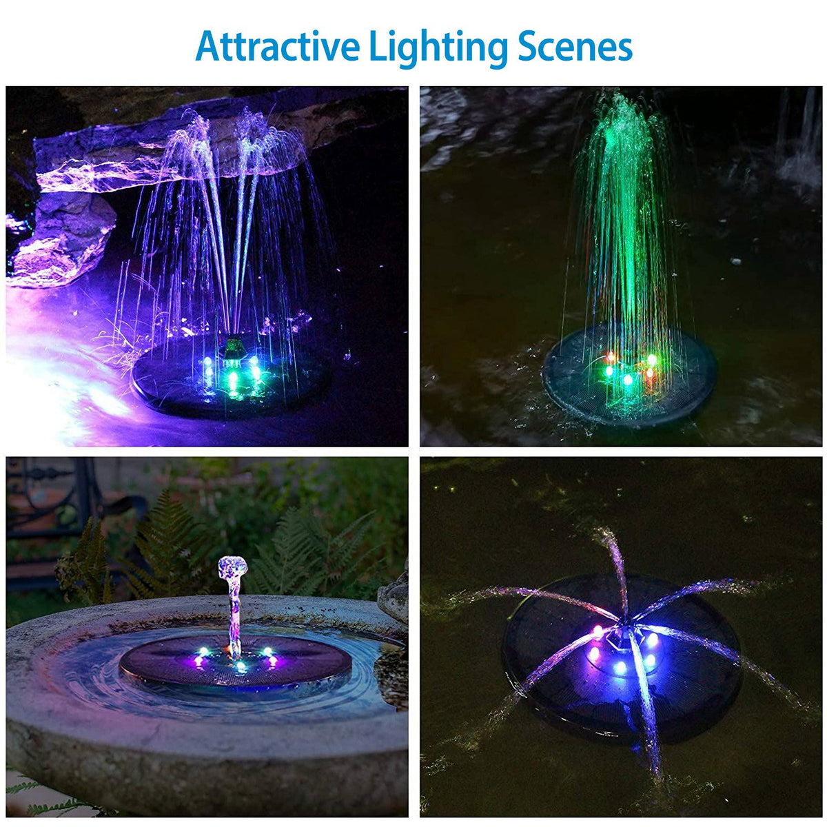 Solar Powered Fountain Pump With LED Lights 7 Nozzles F2864