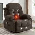 Brown Swinging Recliner Massage Heated Sofa with USB and 2 Cup Holders Q82995