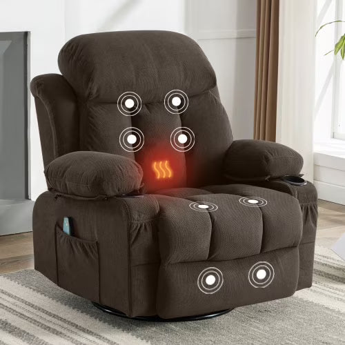 Brown Swinging Recliner Massage Heated Sofa with USB and 2 Cup Holders Q82995
