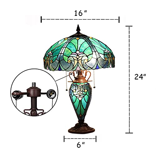 16 inch Stained Glass Table Lamp with Night Light H9752