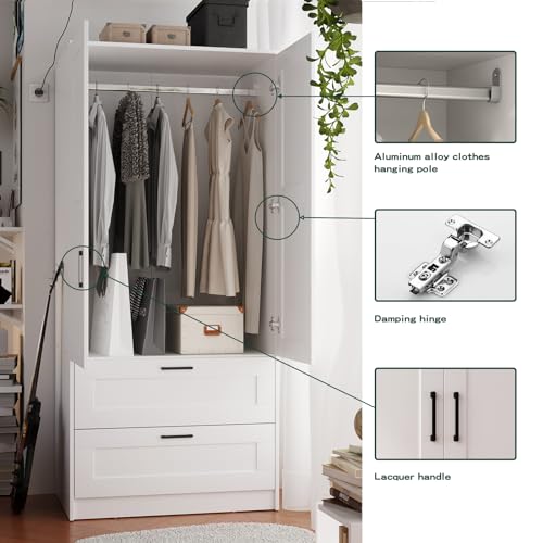 Wood Wardrobe Closet with 2 Doors and Drawers B95306