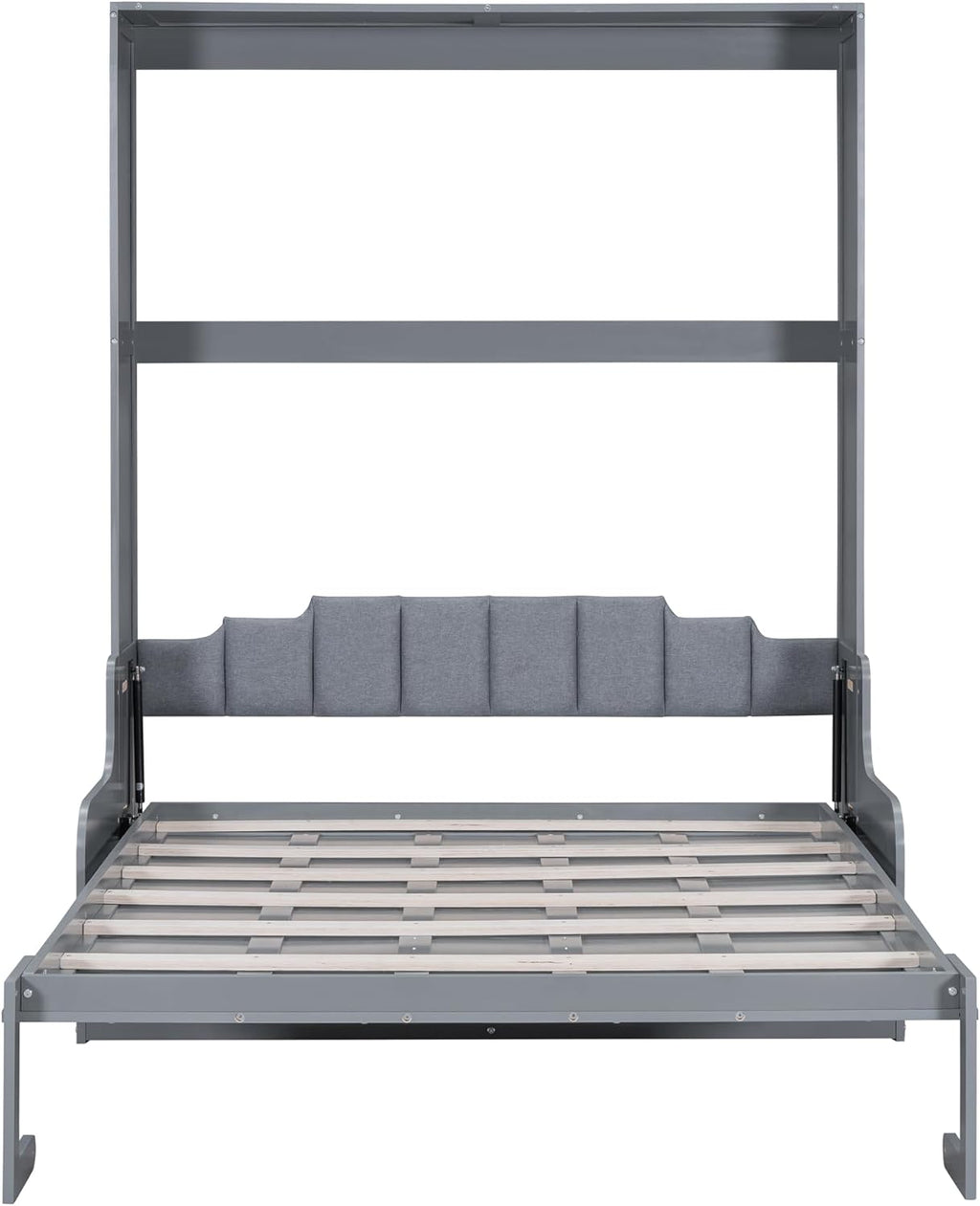 Queen Size Solid Wood Murphy Bed with Upholstered Headboard (Gray) F7103