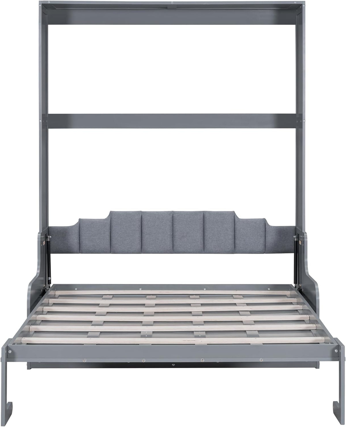 Queen Size Solid Wood Murphy Bed with Upholstered Headboard (Gray) F7103