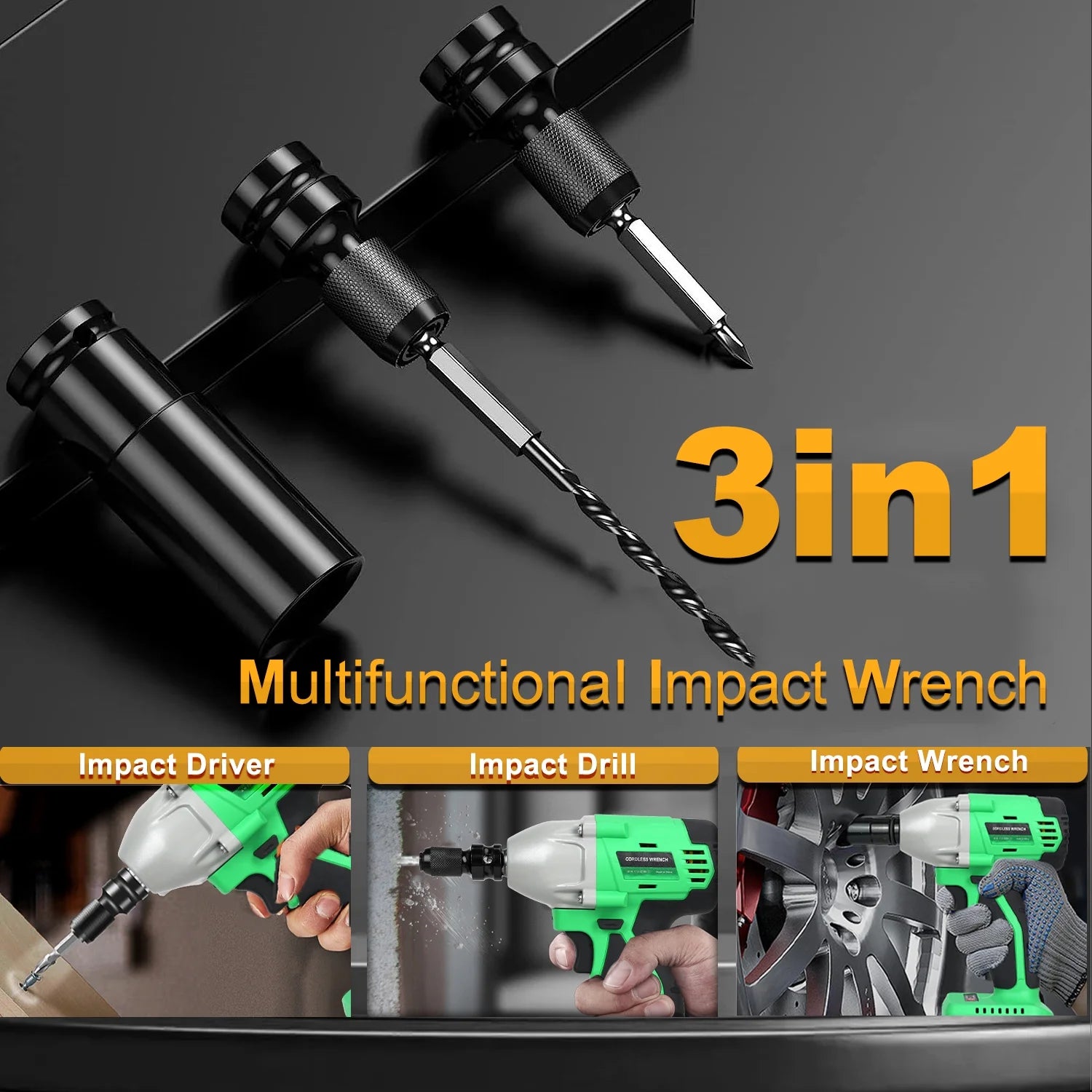 Cordless Impact Wrench 1/2 430N.m 2400 RPM Brushless with 4000 mAH Battery Fast Charger 6 Sockets Tool Bag V5074