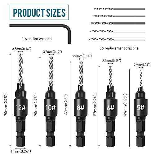 5Pcs Quick Change 1/4 Hex Shank Adjustable Countersink Set V20184