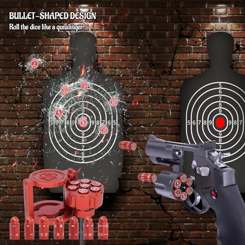 Metal Polyhedral Bullet Dice Set of 7 with Spinning Revolver Cylinder Container (Blue) Z5890