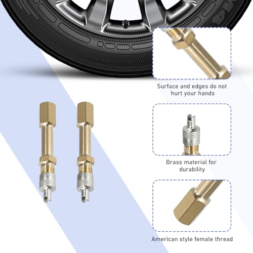 2 PCS Brass Auto Tire Valve Extension Adaptor, 50mm Valve Stem Extenders K284458