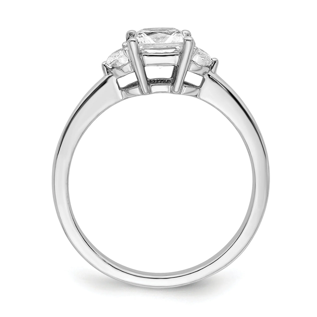 14k White Gold 3 Stone Half Moon Princess Cut CZ Ring H506