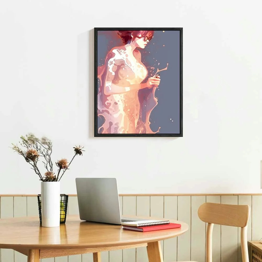 Pink Canvas Large Wall Art Abstract Geometric Gold Framed Painting Z9845