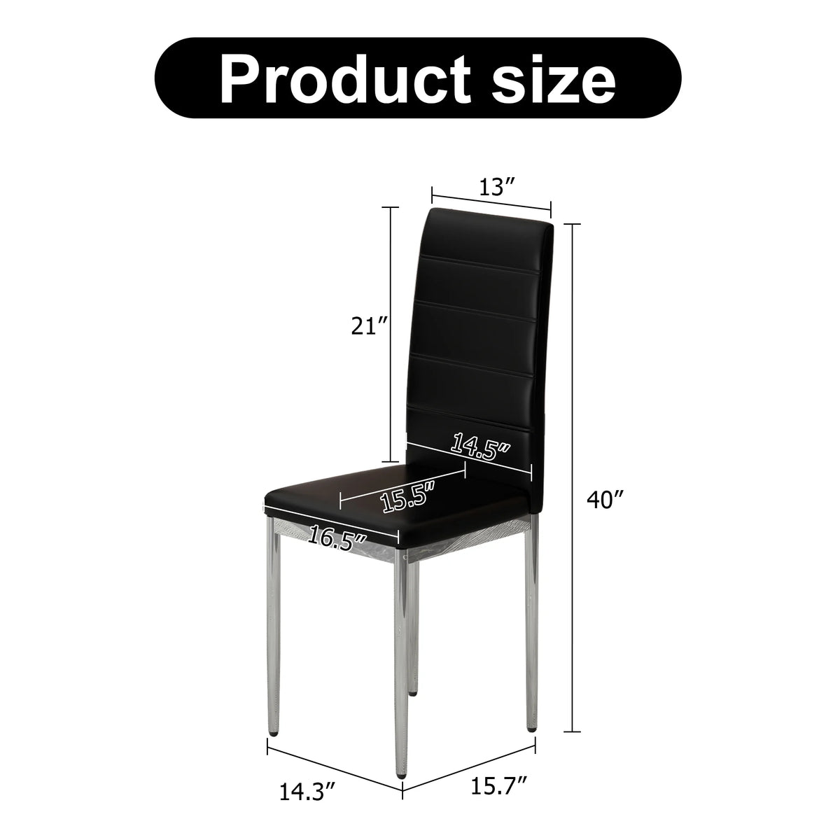 Black PVC Upholstered Dining Chairs Set of 4 with Metal Legs O1678