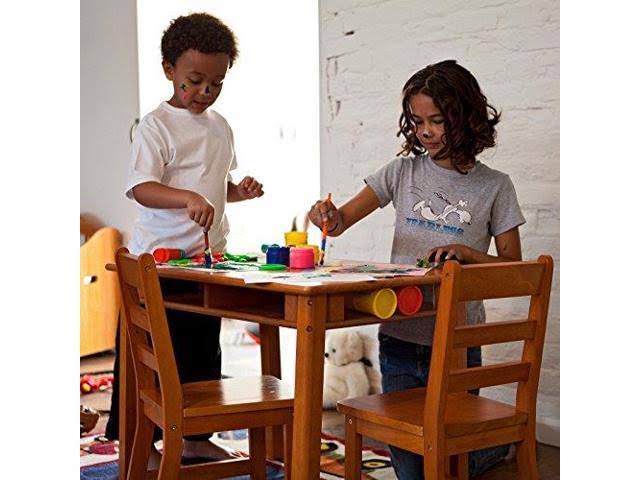 Childrens Rectangular Table and 2 Chairs Set, Walnut Q453310