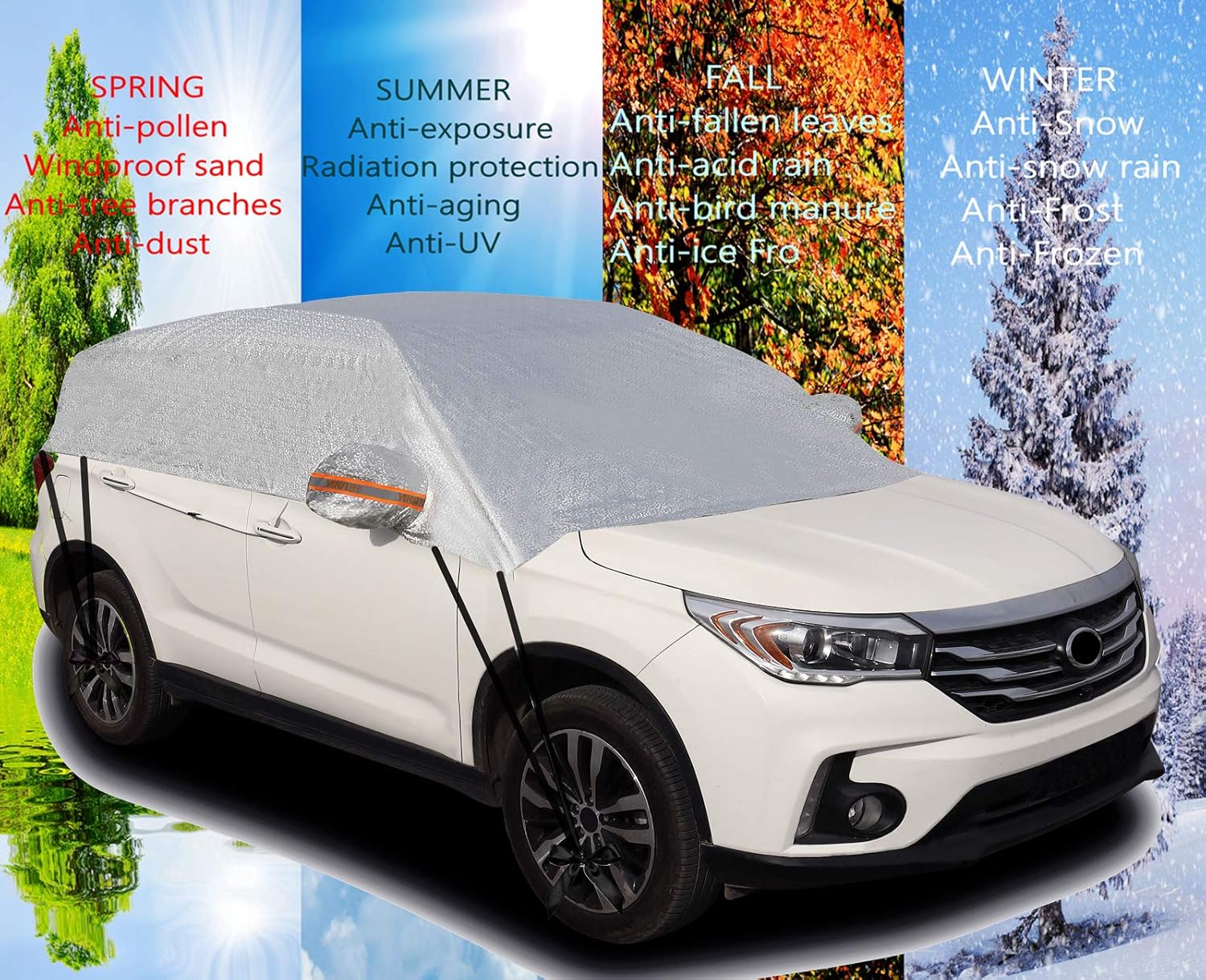 Half Car Cover Waterproof Windproof Dustproof Windshield Cover Pack of 2 F457188