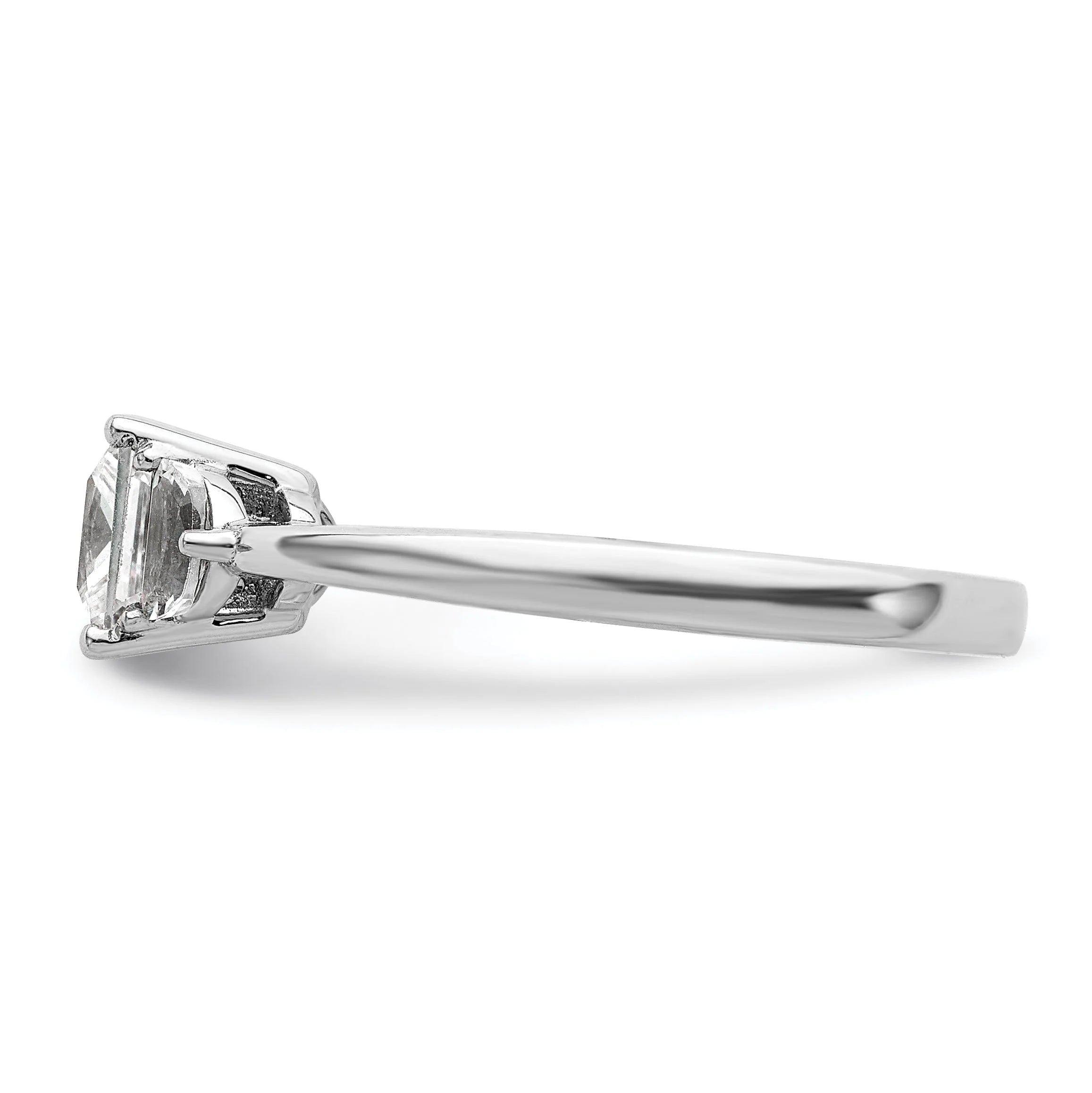 14k White Gold 3 Stone Half Moon Princess Cut CZ Ring H506