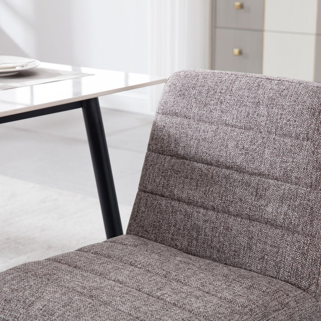 Linen Upholstered Dining Chairs with Black Metal Legs, Set of 2 Q886