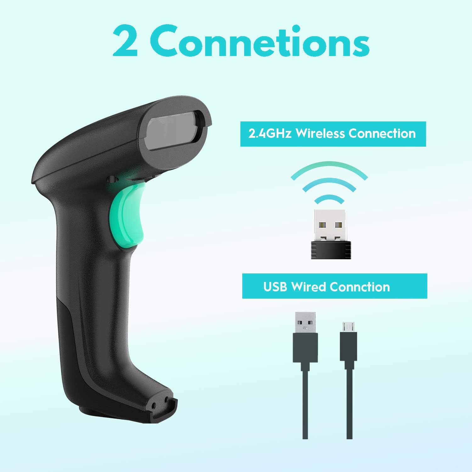 Wireless 2D Barcode Scanner with Stand, USB Cordless Bar Code Reader A70686