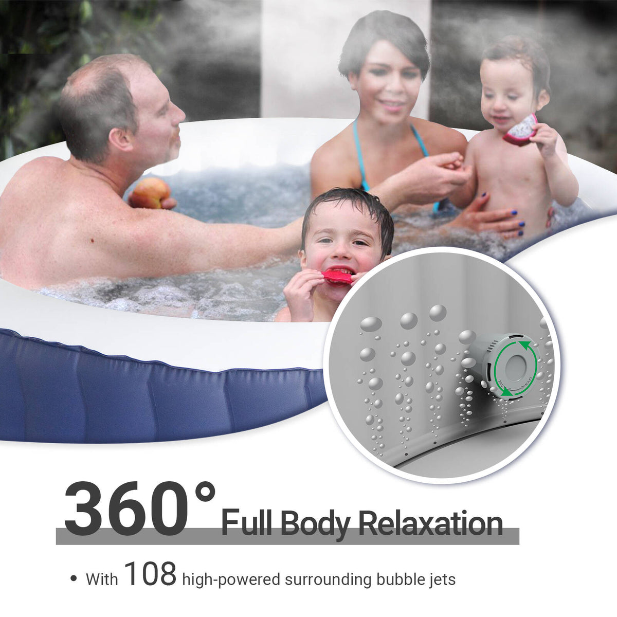 Navy Blue Inflatable Hot Tub 4 Person with 108 Air Jets E700