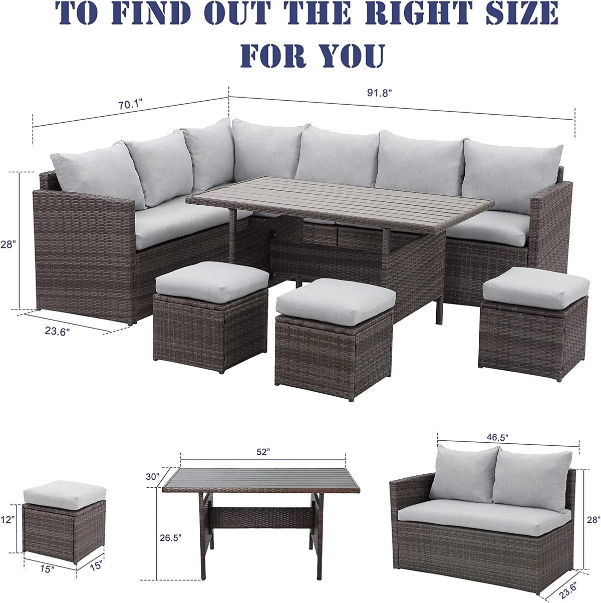 7 Piece Outdoor Dining Sectional Sofa with Dining Table and Chair Z24381