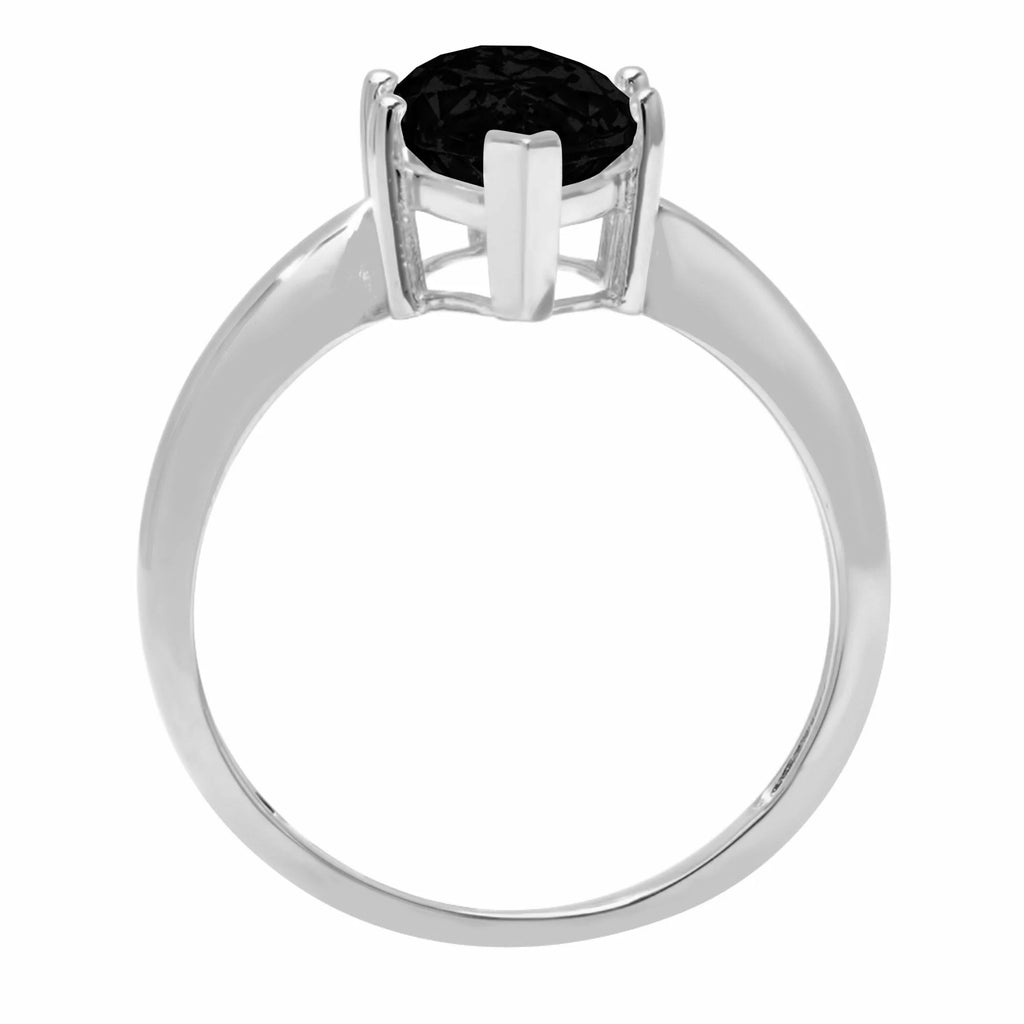 2.5ct Marquise Cut Black Natural Onyx 14k White Gold Ring Size 8 I97672