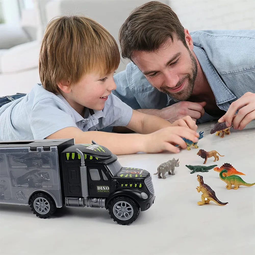 Dinosaur Truck Carrier Toy with 6 Dinosaur Toys Carrying Case A62837