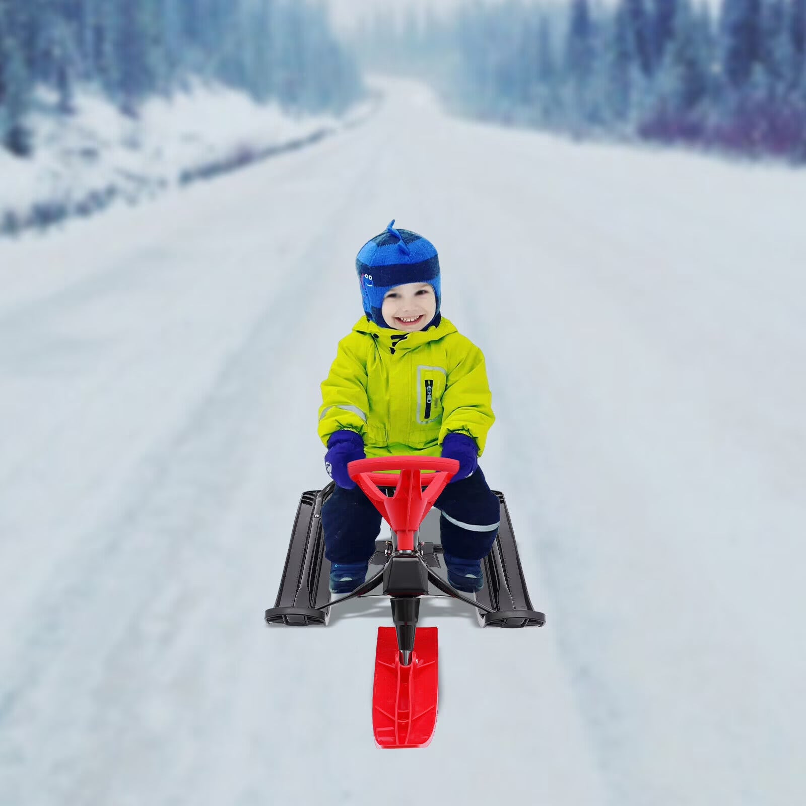 Snow Racer Sled Slider Board with Steering Wheel Double Brake A604581