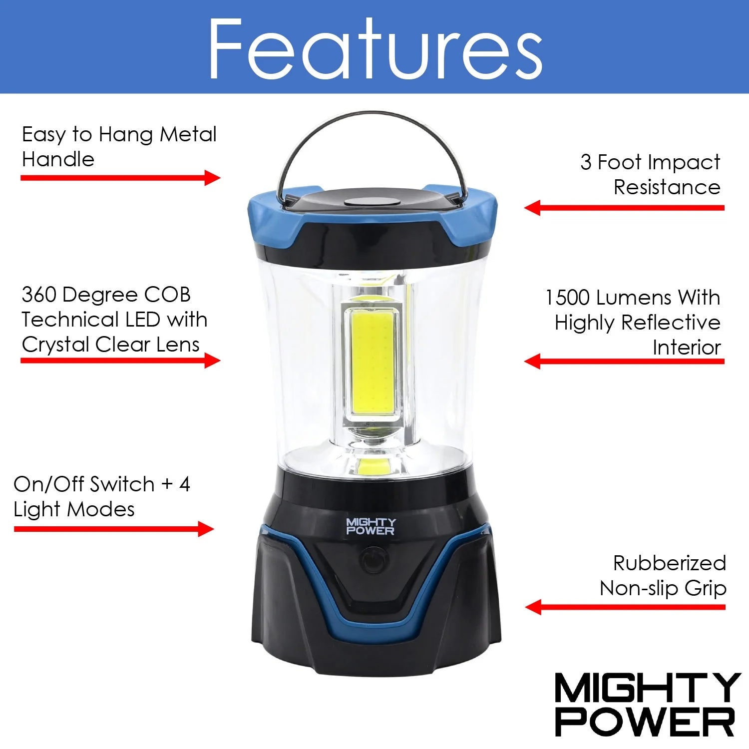 Blue COB LED Camping Lantern, 1500 Lumens R717913
