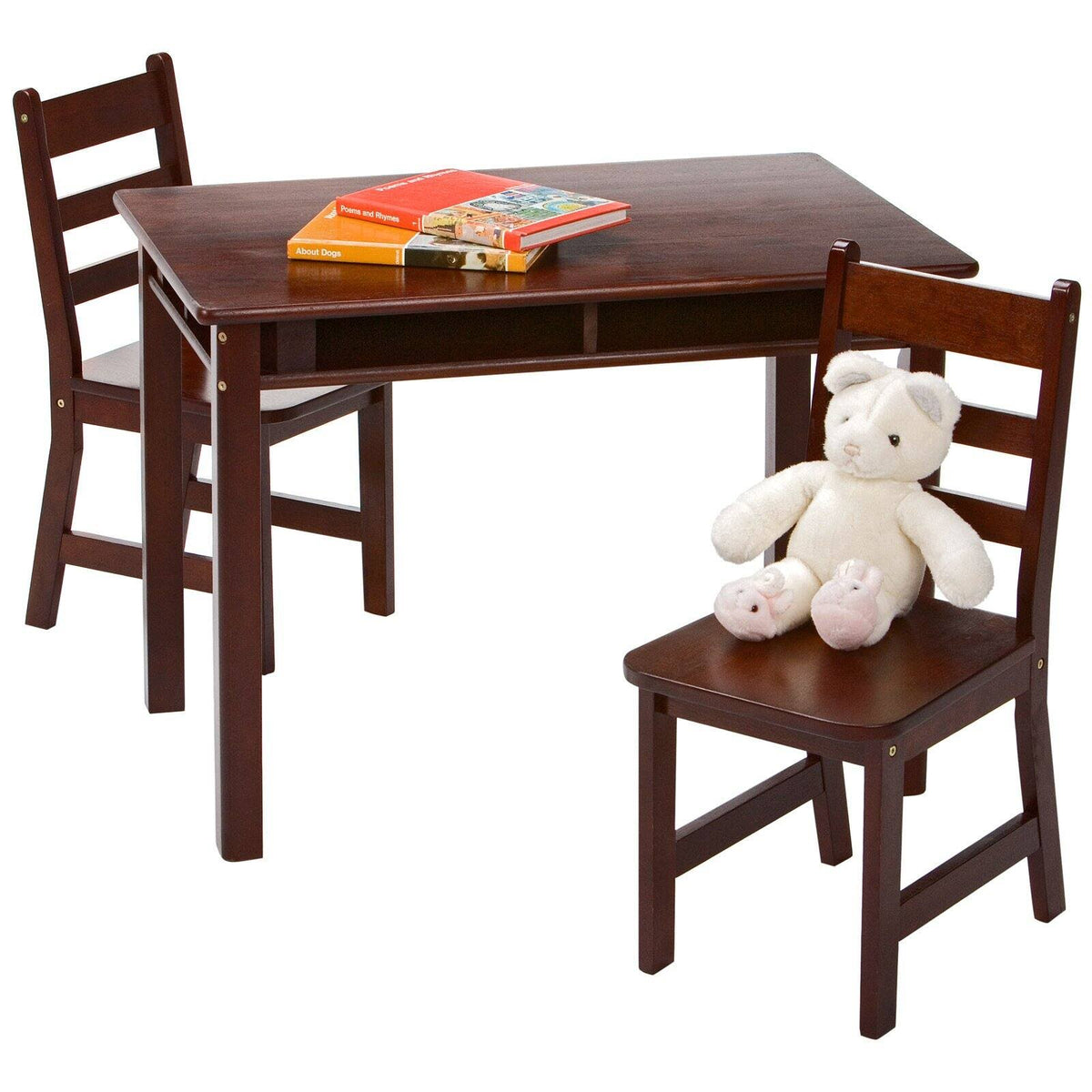 Childrens Rectangular Table and 2 Chairs Set, Walnut Q453310